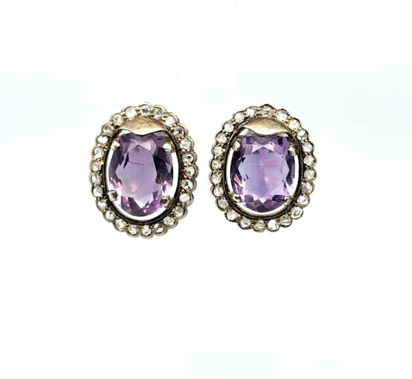 18K Gold Amethyst & rose cut diamond earrings - image 1
