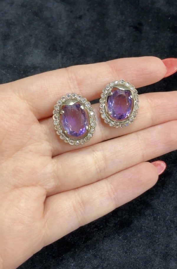 18K Gold Amethyst & rose cut diamond earrings - image 5