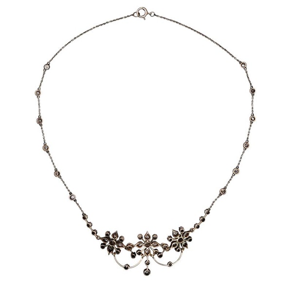 Antique Victorian Diamond, Silver and Gold Flower Necklace, Circa 1890 - image 7