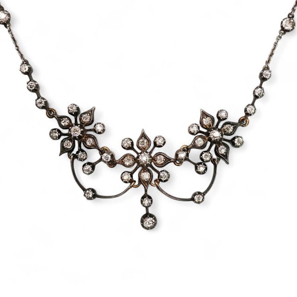 Antique Victorian Diamond, Silver and Gold Flower Necklace, Circa 1890 - image 2