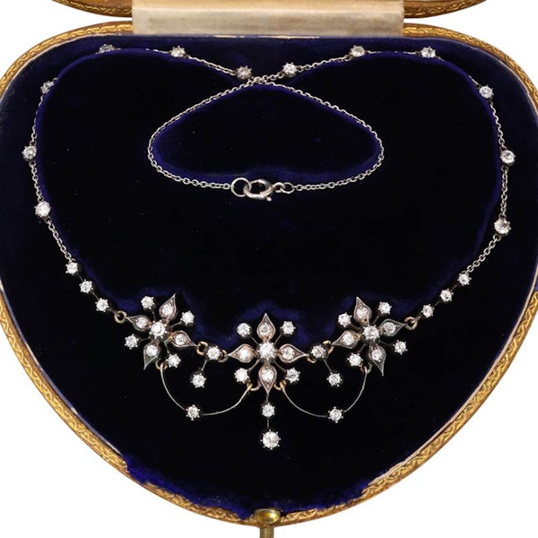 Antique Victorian Diamond, Silver and Gold Flower Necklace, Circa 1890 - image 6