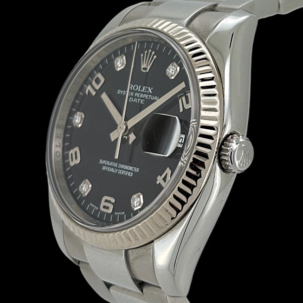 ROLEX OYSTER PERPETUAL DATE 34 BLACK ARABIC AND DIAMOND INDEX DIAL 115234 - image 2