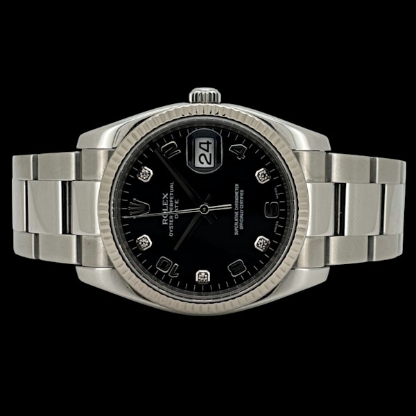 ROLEX OYSTER PERPETUAL DATE 34 BLACK ARABIC AND DIAMOND INDEX DIAL 115234 - image 4