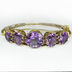 Amethyst 5 Stone Gold Bangle - Saddingtons Jewellery Stand 375