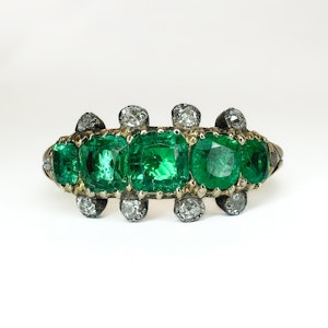 Columbian 5 Stone Emerald & Diamond Ring - Saddingtons Jewellery Stand 375