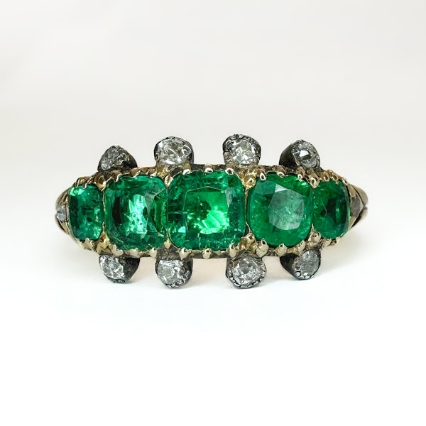 Columbian 5 Stone Emerald & Diamond Ring - Saddingtons Jewellery Stand 375 - image 1