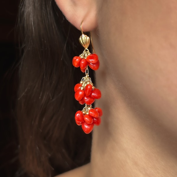 Vintage Coral Heart Cluster Drop Earrings - Saddingtons Jewellery Stand 375 - image 2
