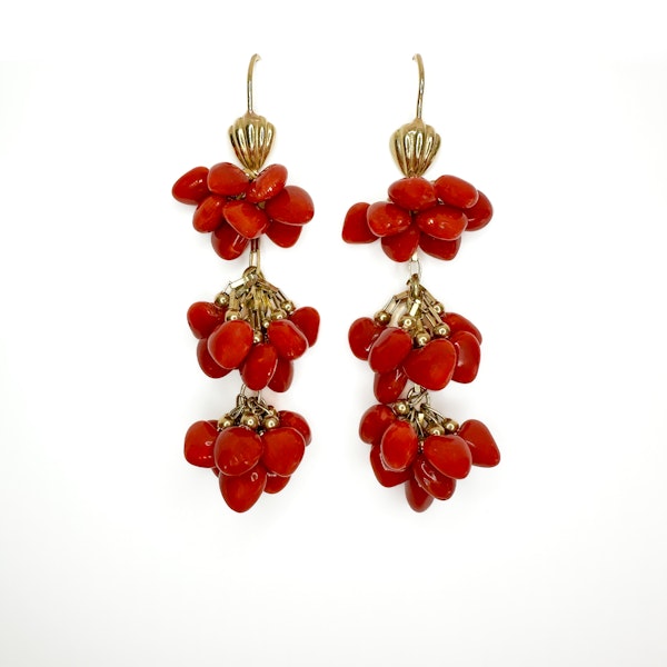 Vintage Coral Heart Cluster Drop Earrings - Saddingtons Jewellery Stand 375 - image 1
