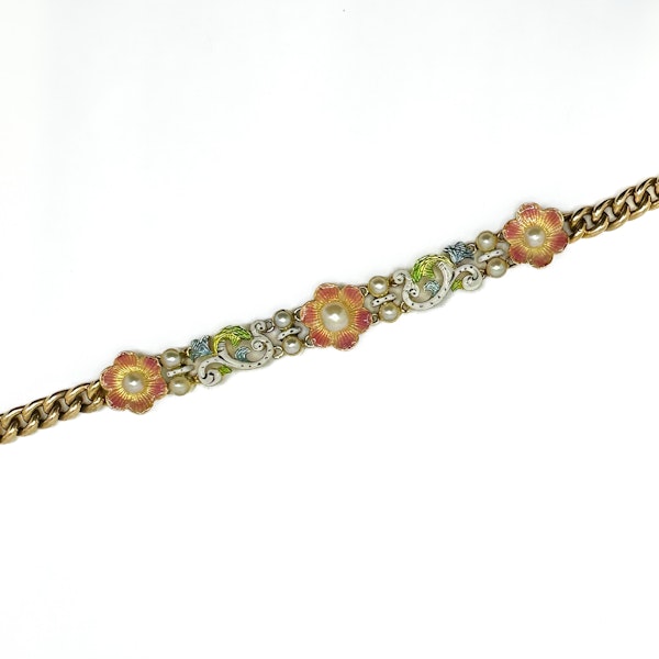 Antique Flower Pearl and Enamel Bracelet - Saddingtons Jewellery Stand 375 - image 2