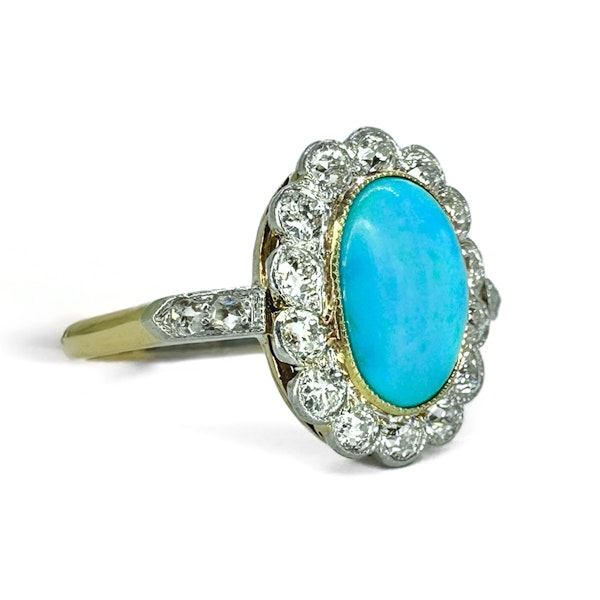 Antique Turquoise & Diamond Cluster Ring - Saddingtons Jewellery Stand 375 - image 4