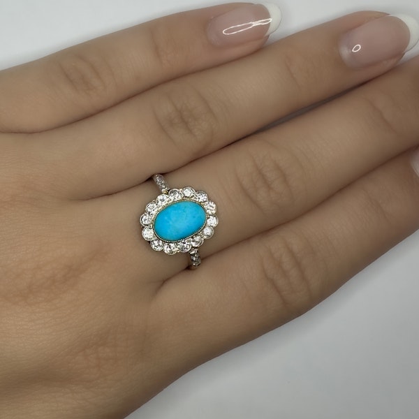 Antique Turquoise & Diamond Cluster Ring - Saddingtons Jewellery Stand 375 - image 2