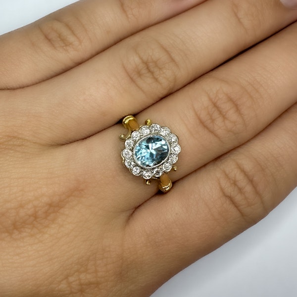 Antique Oval Aquamarine & Diamond Cluster Ring - Saddingtons Jewellery Stand 375 - image 3
