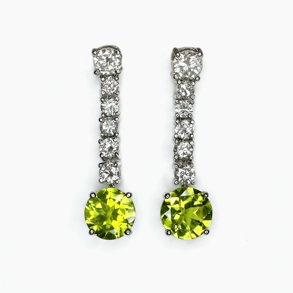 Diamond & Peridot Drop Earrings - Saddingtons Jewellery Stand 375 - image 1