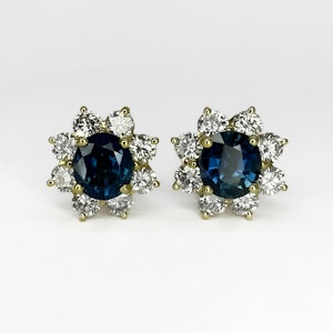 Sapphire & Diamond Cluster Earrings - Saddingtons Jewellery Stand 375