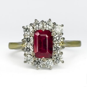Ruby Diamond Rectangular Cluster Ring - Saddingtons Jewellery Stand 375