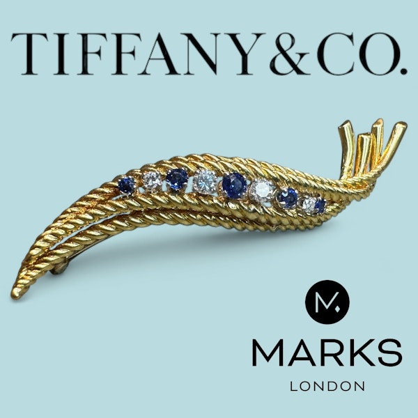 Vintage Tiffany & Co. Diamond & Sapphire Brooch - image 1