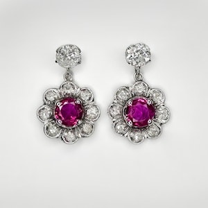 Ruby & Diamond Flower Earrings - Saddingtons Jewellery Stand 375
