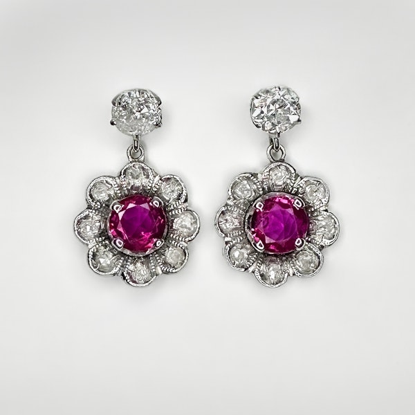 Ruby & Diamond Flower Earrings - Saddingtons Jewellery Stand 375 - image 1
