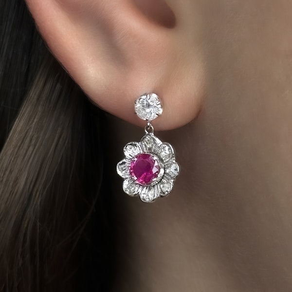 Ruby & Diamond Flower Earrings - Saddingtons Jewellery Stand 375 - image 2