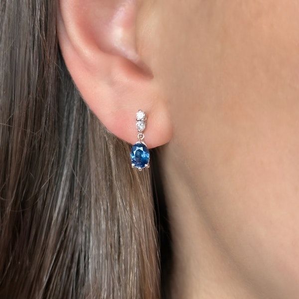 Sapphire & Diamond Drop Earrings - Saddingtons Jewellery Stand 375 - image 2
