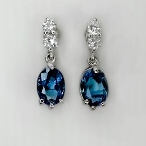 Sapphire & Diamond Drop Earrings - Saddingtons Jewellery Stand 375