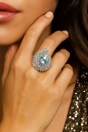 Eternal Elegance: Aquamarine & Diamond Cocktail Ring