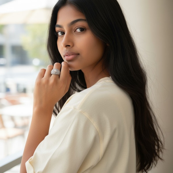 Art-Deco Style Diamond Ring in 18k White Gold - image 1