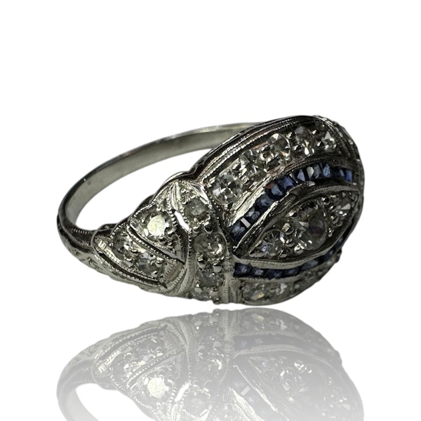 Art-Deco Style Diamond & Sapphire Platinum Ring - image 3