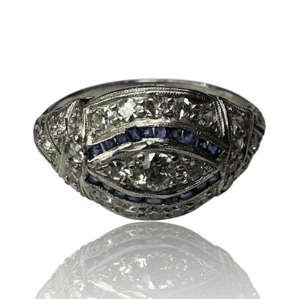 Art-Deco Style Diamond & Sapphire Platinum Ring - image 4
