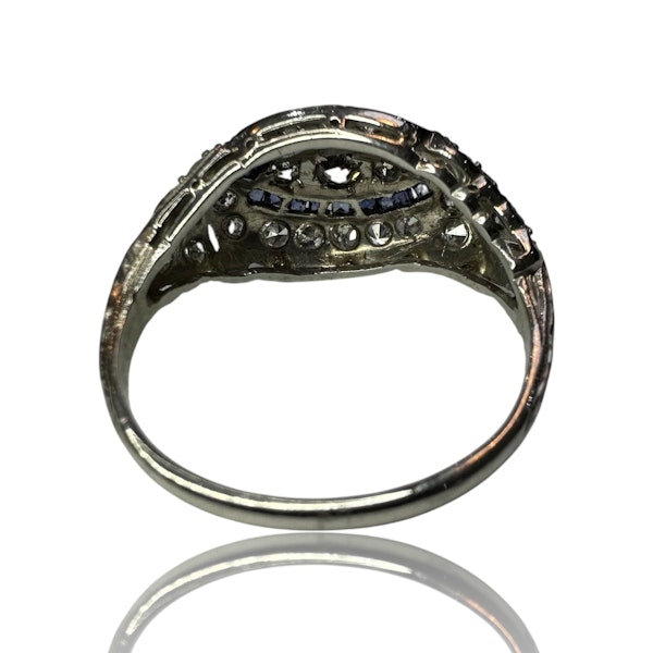 Art-Deco Style Diamond & Sapphire Platinum Ring - image 6