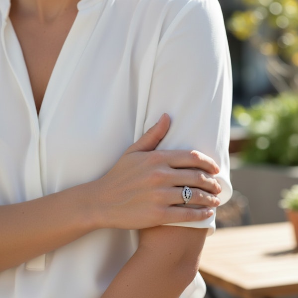 Art-Deco Style Diamond & Sapphire Platinum Ring - image 2