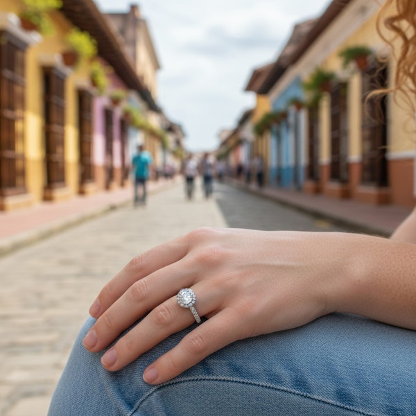 18k White Gold Halo Diamond Ring - 0.71ct - image 5