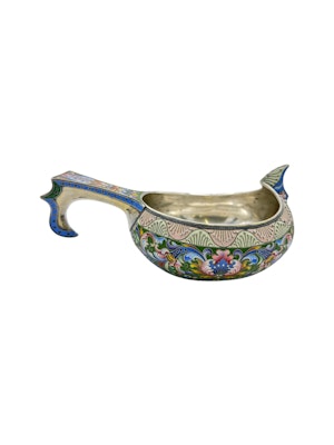 Russian silver and shaded cloisonné enamel kovsh, Moscow, c.1900 by Maria Semenova.