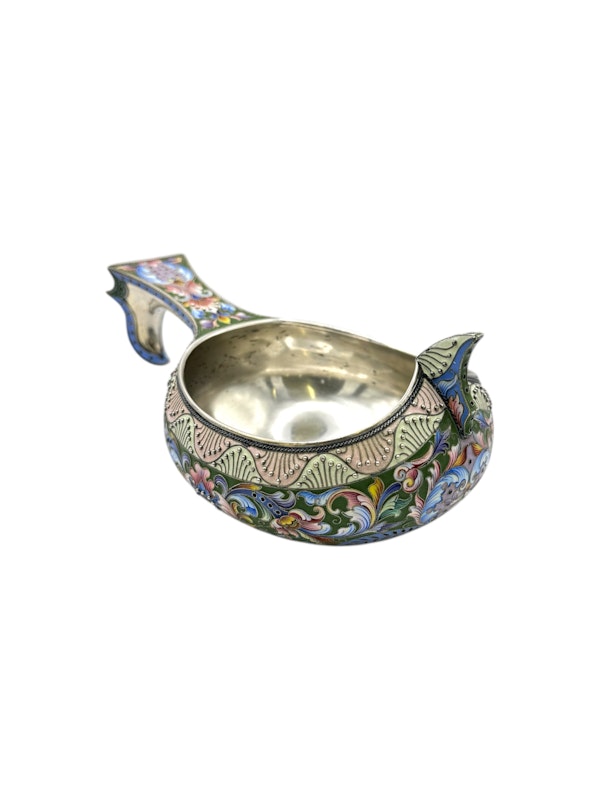 Russian silver and shaded cloisonné enamel kovsh, Moscow, c.1900 by Maria Semenova. - image 2