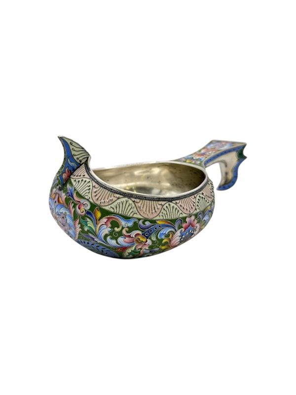 Russian silver and shaded cloisonné enamel kovsh, Moscow, c.1900 by Maria Semenova. - image 4