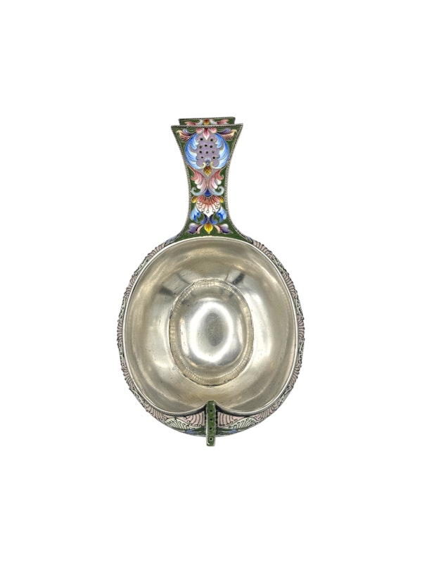 Russian silver and shaded cloisonné enamel kovsh, Moscow, c.1900 by Maria Semenova. - image 5