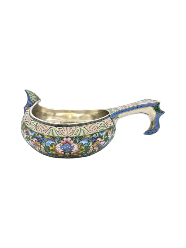 Russian silver and shaded cloisonné enamel kovsh, Moscow, c.1900 by Maria Semenova. - image 8