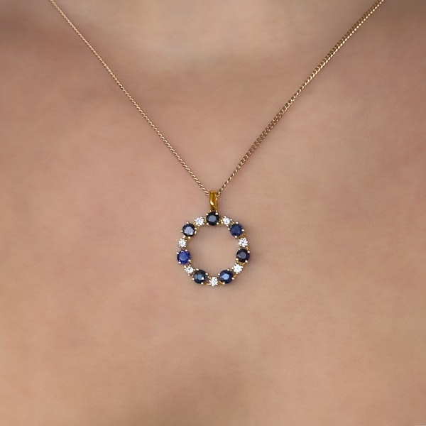 Circular Diamond Sapphire Pendant - Saddingtons Jewellery Stand 375 - image 2