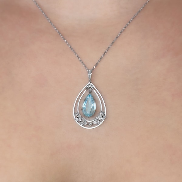 Pear Drop Aquamarine Diamond Pendant - Saddingtons Jewellery Stand 375 - image 2