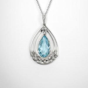 Pear Drop Aquamarine Diamond Pendant - Saddingtons Jewellery Stand 375