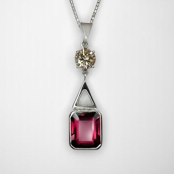 Deep Pink Tourmaline Diamond Drop Pendant - Saddingtons Jewellery Stand 375 - image 1