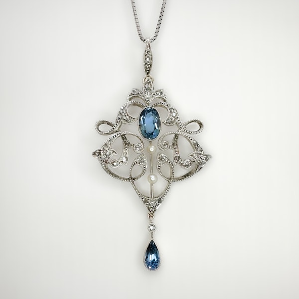Art Nouveau Aquamarine Pendant - Saddingtons Jewellery Stand 375 - image 1