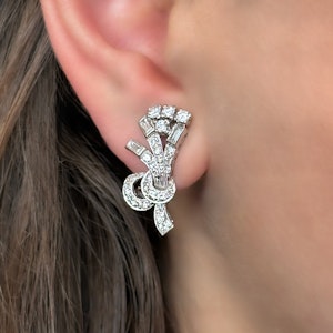 Baguette & Brilliant Cut Diamond Earrings - Saddingtons Jewellery Stand 375