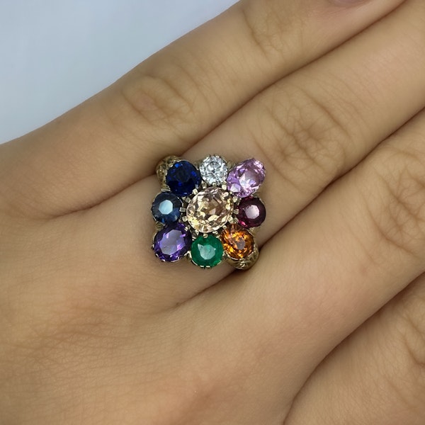 Rare Antique Multi Gem Cluster Ring - Saddingtons Jewellery Stand 375 - image 4