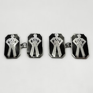Art Deco Enamelled Jazz Man Cufflinks - Saddingtons Jewellery Stand 375