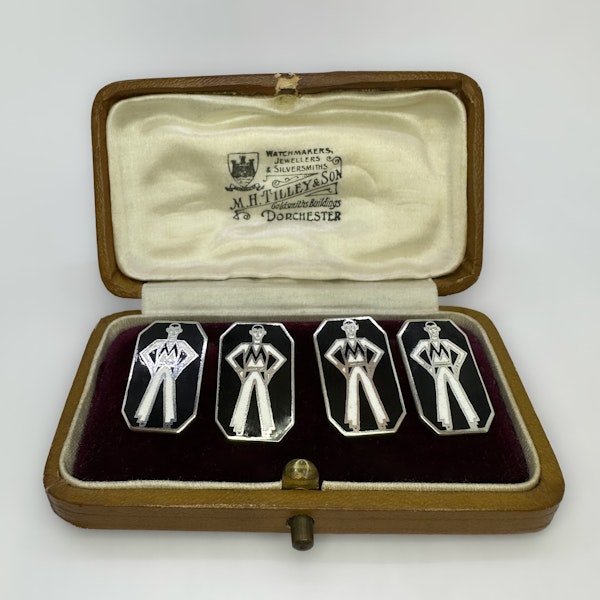 Art Deco Enamelled Jazz Man Cufflinks - Saddingtons Jewellery Stand 375 - image 2
