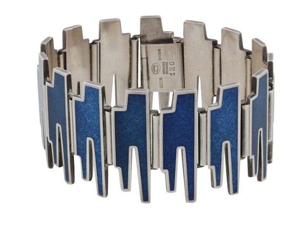 Georg Jensen Sterling Silver Bracelet with blue enamel No 120. Designed by Bente Bonne. Mark Constable Unit 301 - image 1