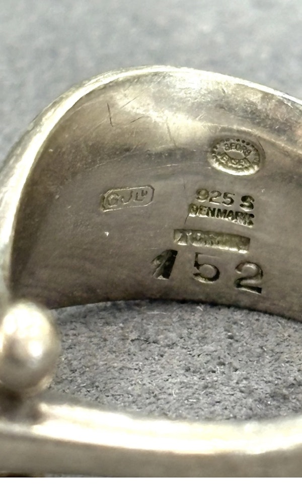 Georg Jensen Ring 152 Sterling Silver Cabochon Moonstone designed by Vivianna Toruń Bulow Hube. Rare large scale Made in Denmark. Mark Constable Unit 301 - image 2