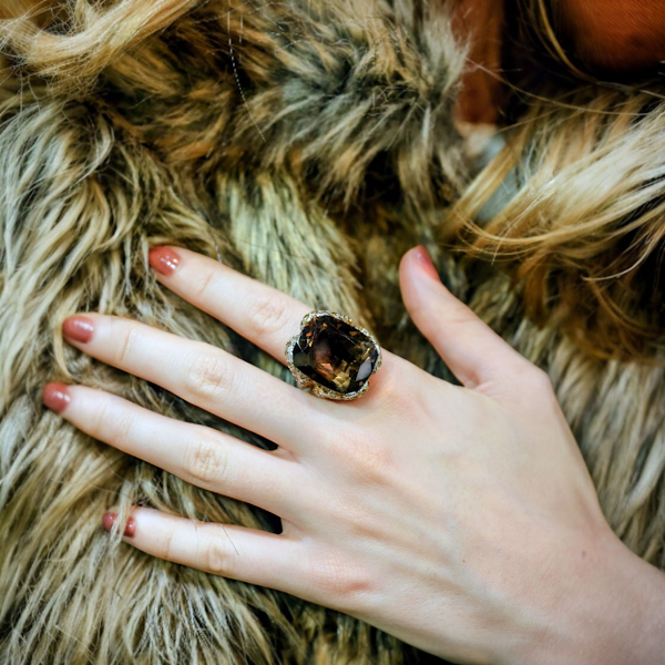 Vintage Smokey Quartz and Diamond Ring. - image 6