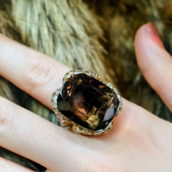 Vintage Smokey Quartz and Diamond Ring. - image 1